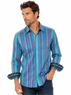 Robert Graham Striped Embroidered Contrast Cuff Shirt XL